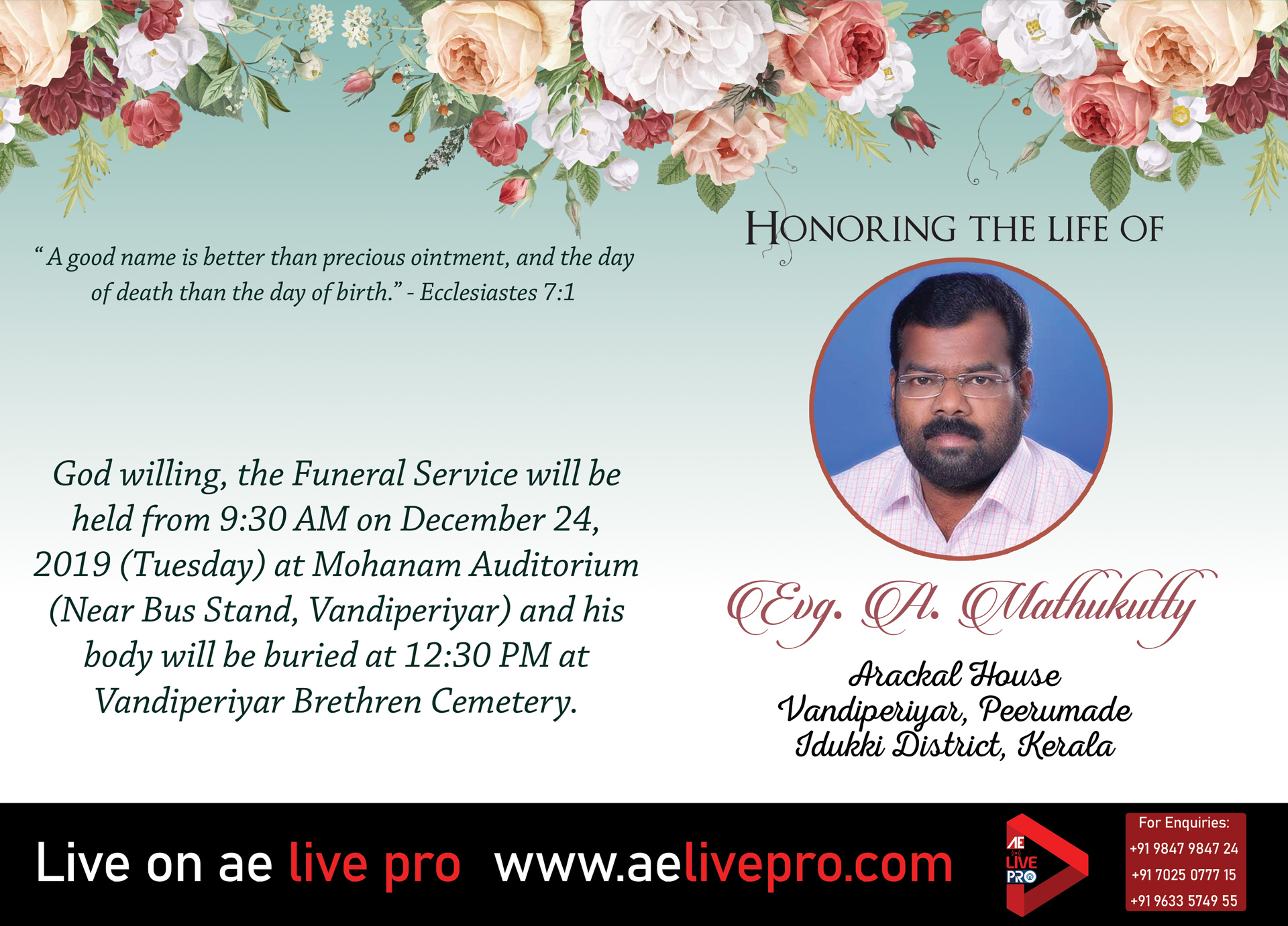 aelivepro evgmathukutty funeral live idukki vandiperiyar