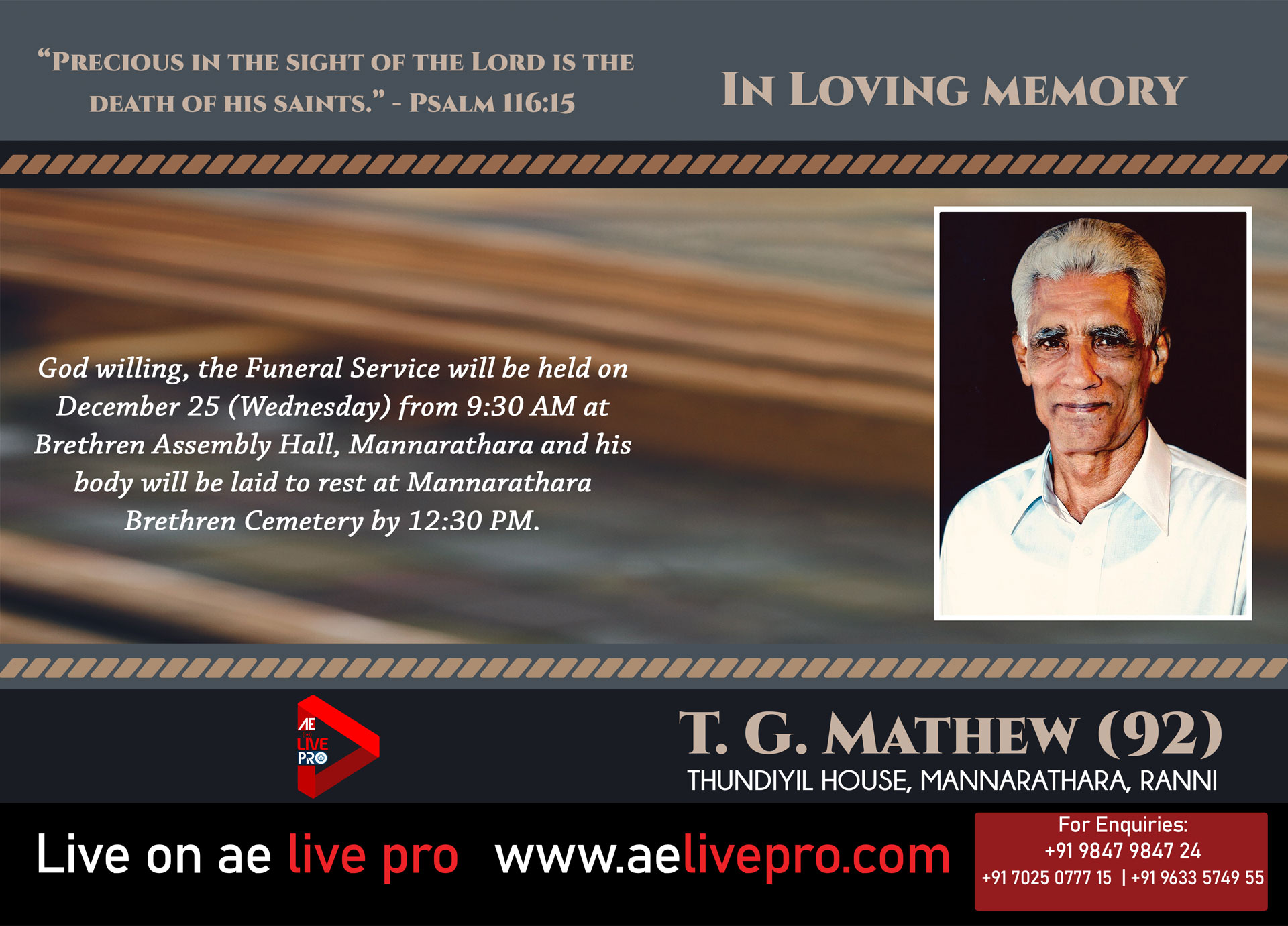 aelivepro tgmathew mannarathara live funeral