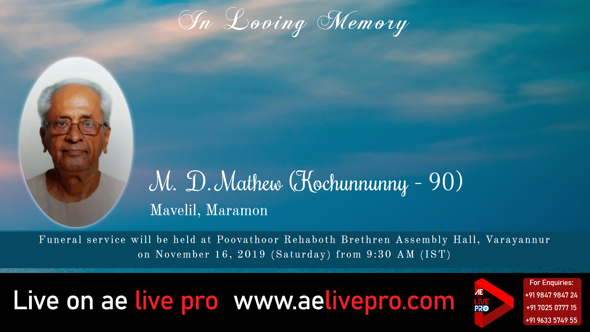 aelivepro funeral live mdmathew maramon