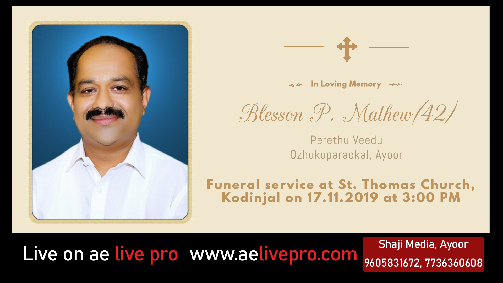 funeral live blessonpmathew shajimedia ayoor