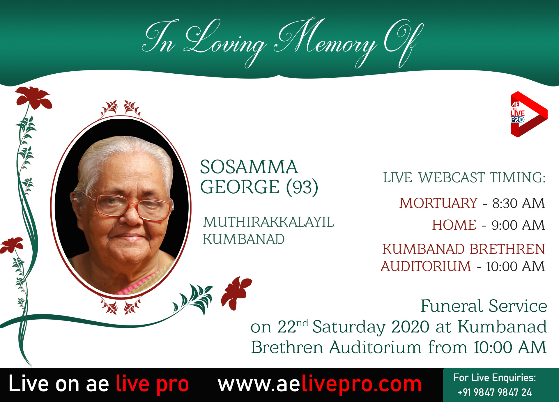 sosammageorge kumbanad funerallive aeliveproweb