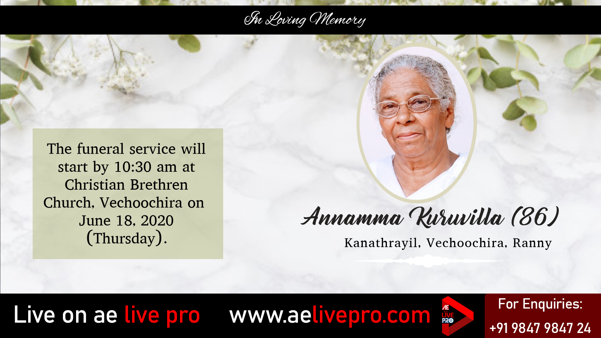 aelivepro funeralservice annammakuruvilla kanathara